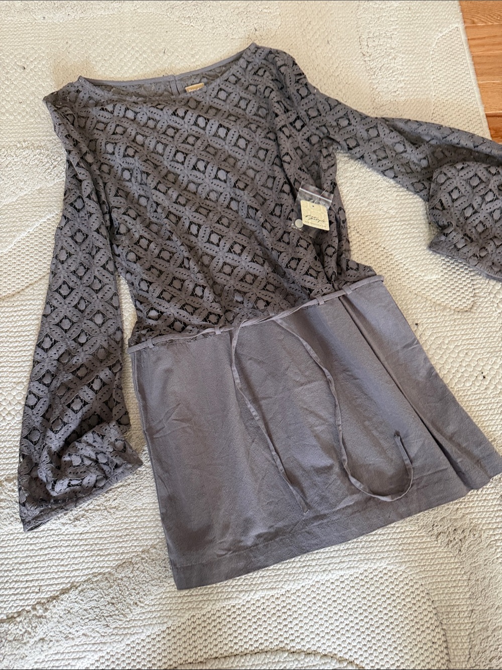 Free People Gray Lace Mini Dress